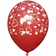 Rød latex ballon m/hvide hjerter all-over 12"(30cm)